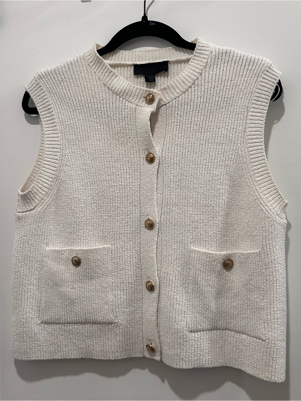 Zara Cream Knit Button-Up Sweater Vest
